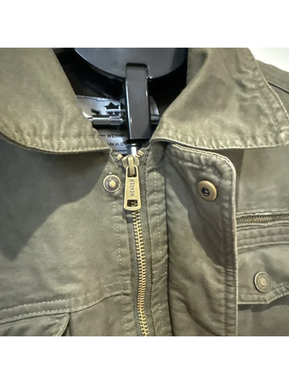 WENVEN Jacket Men’s Medium Olive  Canvas Military Full Zip Lined Workwear Coat
